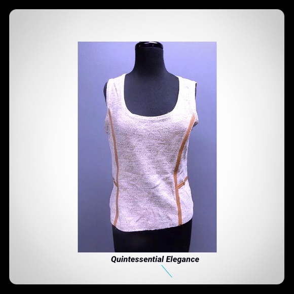 ST. JOHN COLLECTION Knit / Leather Sleeveless Top